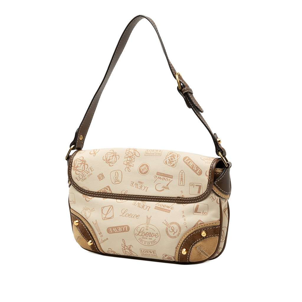 Loewe 160th Anniversary Suede Trimmed Canvas Flap Shoulder Bag - 2