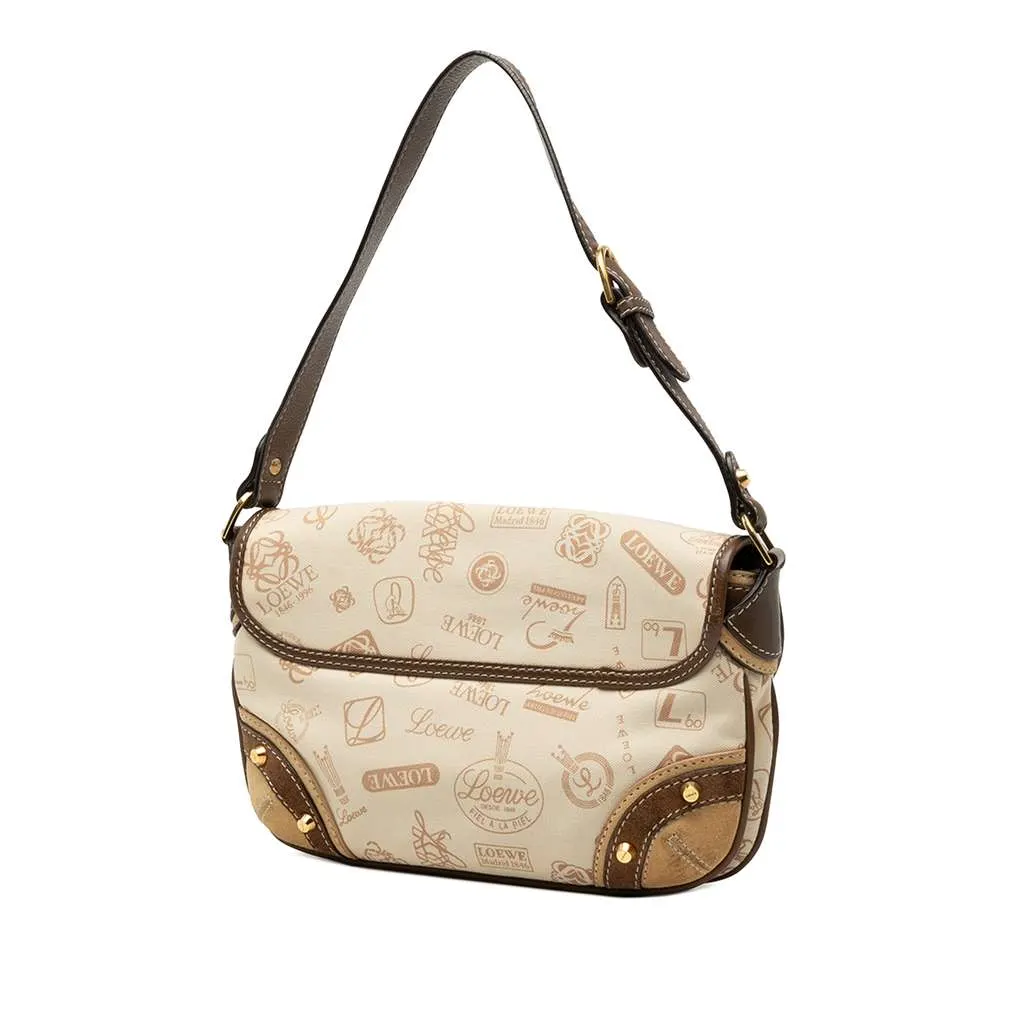 Loewe 160th Anniversary Suede Trimmed Canvas Flap Shoulder Bag Brown Canvas Very good - Back View
