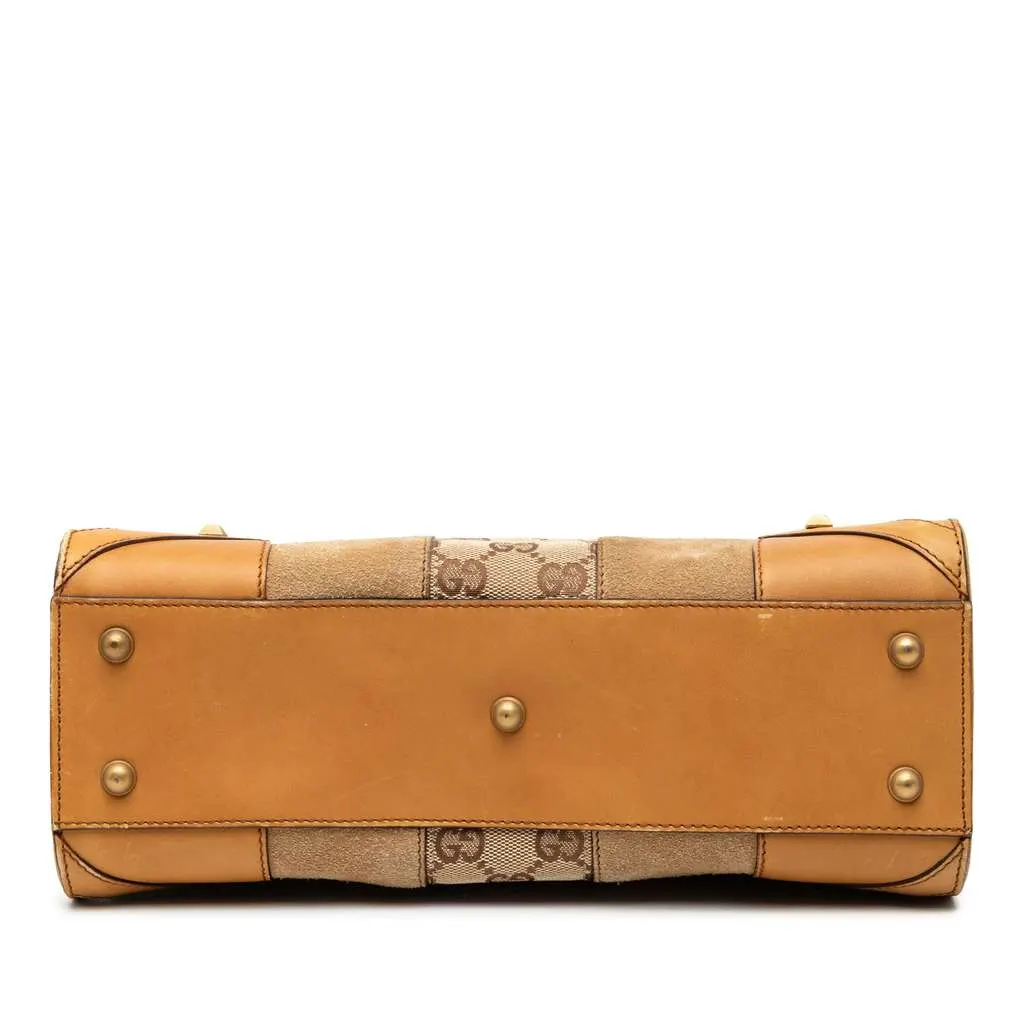 Gucci Suede GG Canvas Nailhead Handbag Brown Leather Good - Inside View