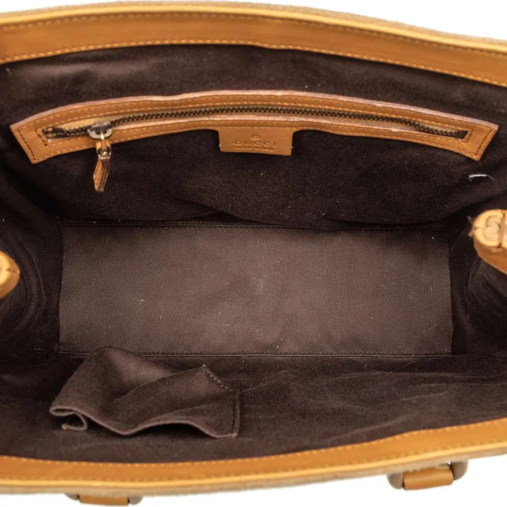 Gucci Suede GG Canvas Nailhead Handbag Brown Leather Good - Model View