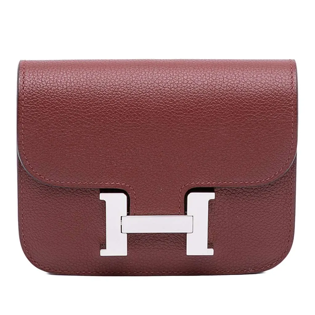 Hermès Clemence Constance Slim Wallet Red Leather Never worn - Front View