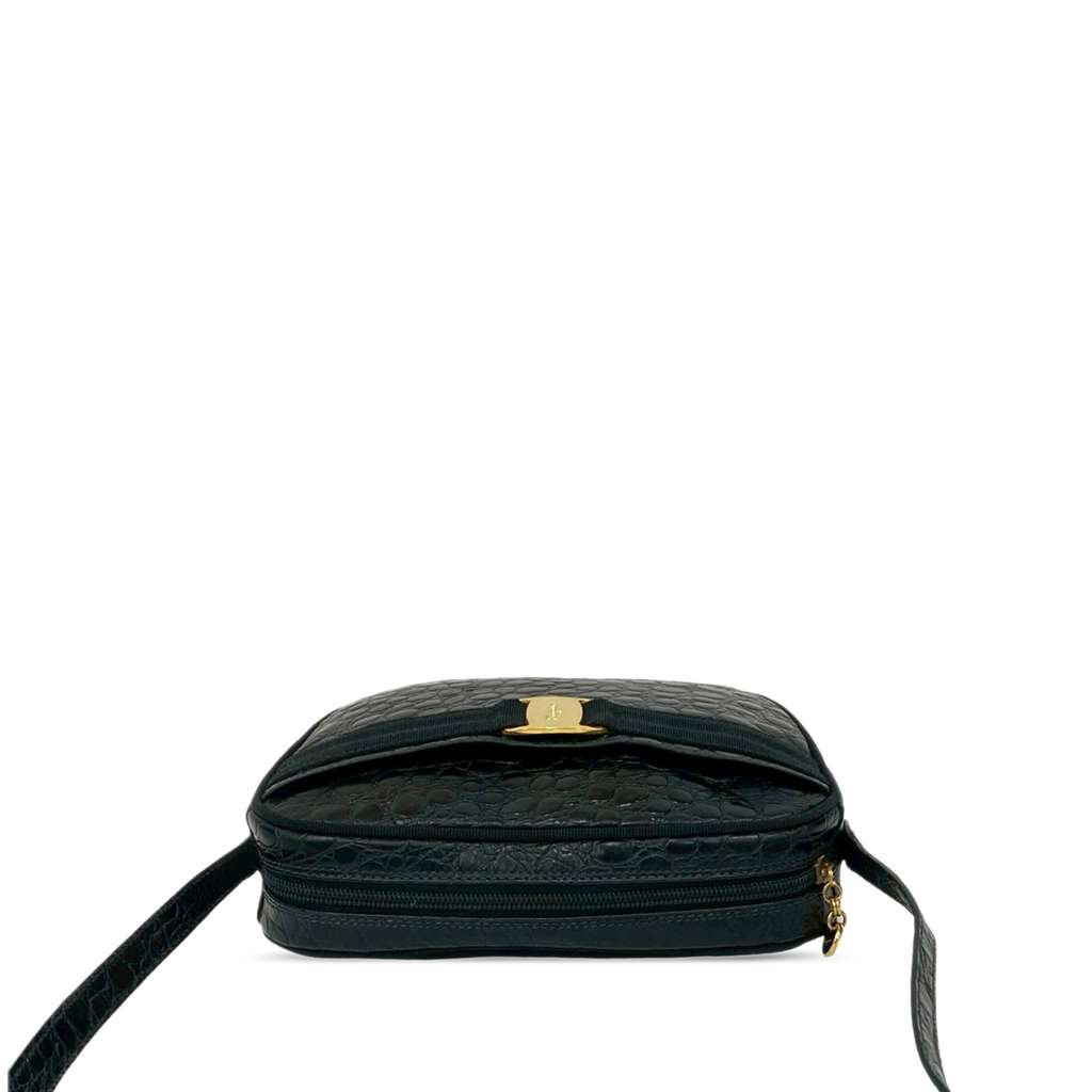 Salvatore Ferragamo Croc Embossed Calfskin Vara Crossbody - 3