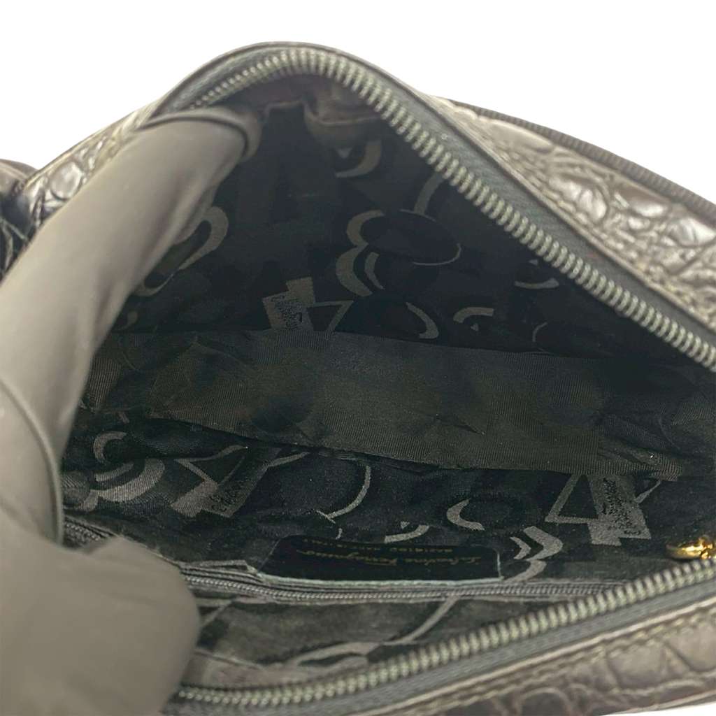 Salvatore Ferragamo Croc Embossed Calfskin Vara Crossbody - 4