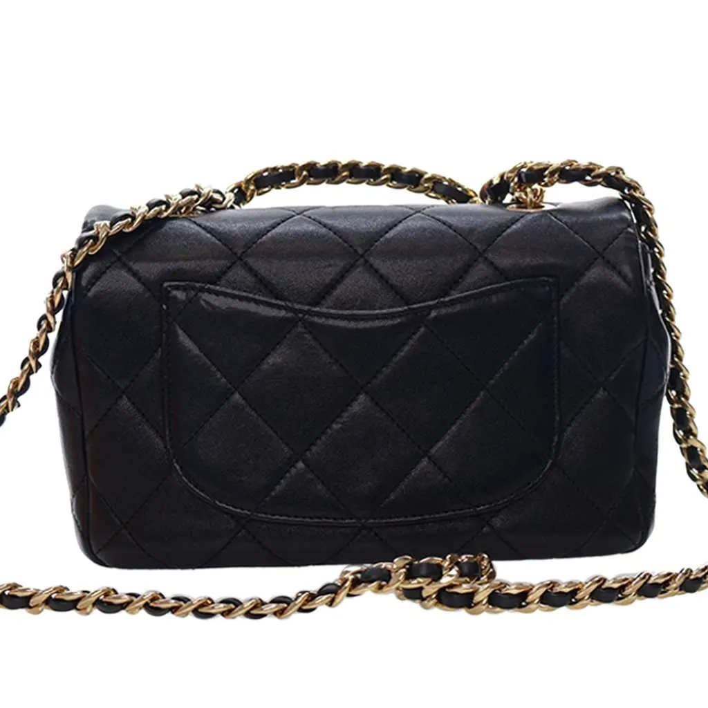 Chanel Small Quilted Lambskin Round Top Handle Flap Black Leather Very good - Model View