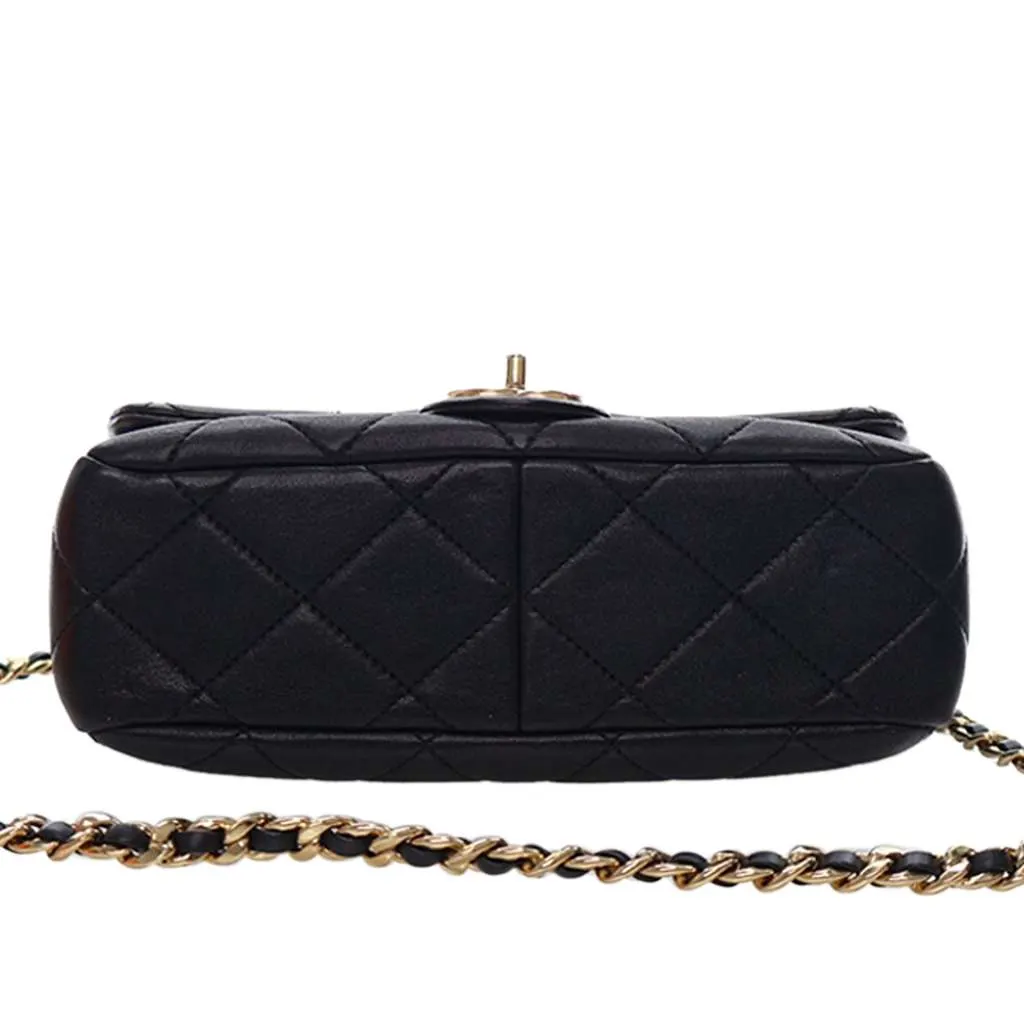 Chanel Small Quilted Lambskin Round Top Handle Flap Black Leather Very good - Box View