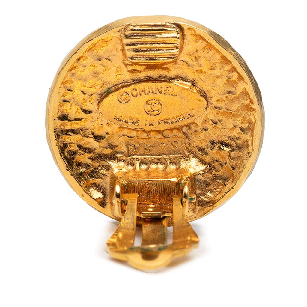 Chanel Gold Plated Medallion Coat of Arms Clip on Earrings - 3