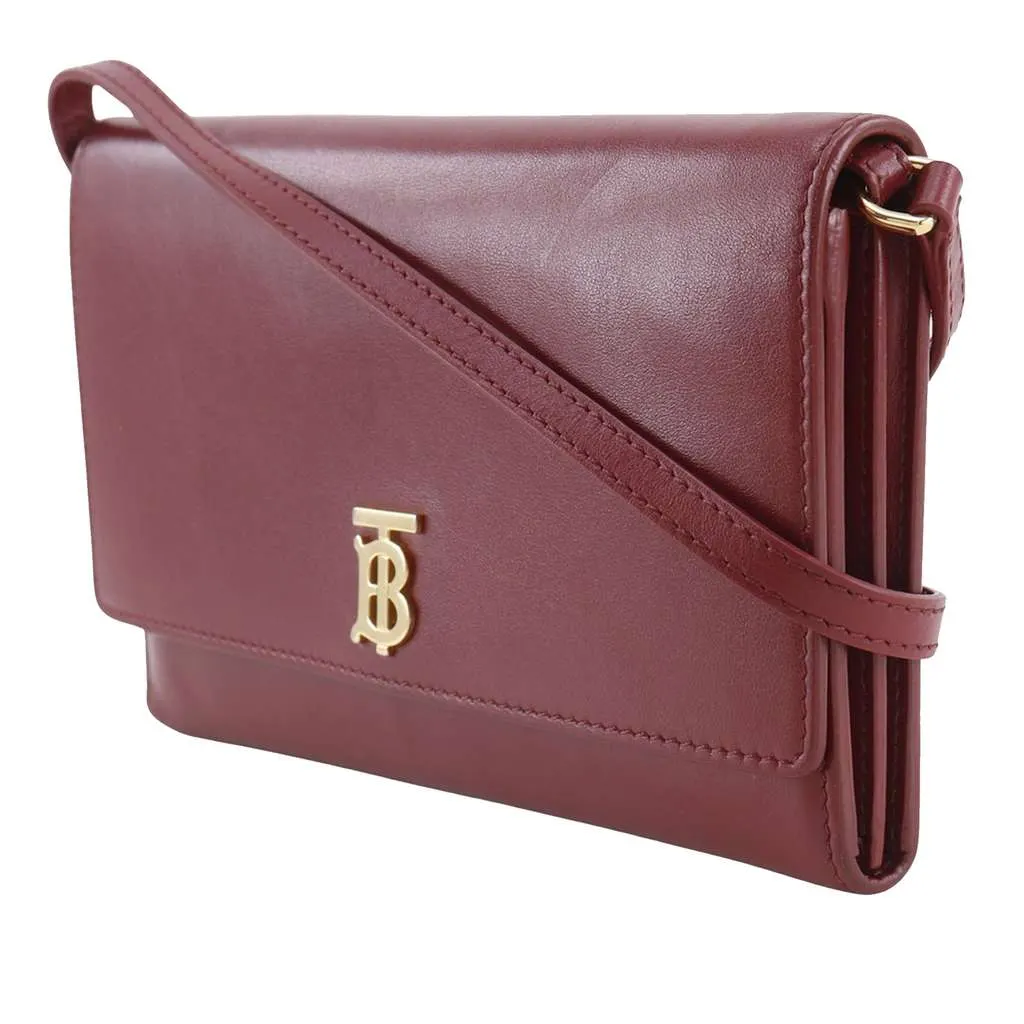 Burberry Leather TB Wallet On Strap Red Leather Very good - Back View
