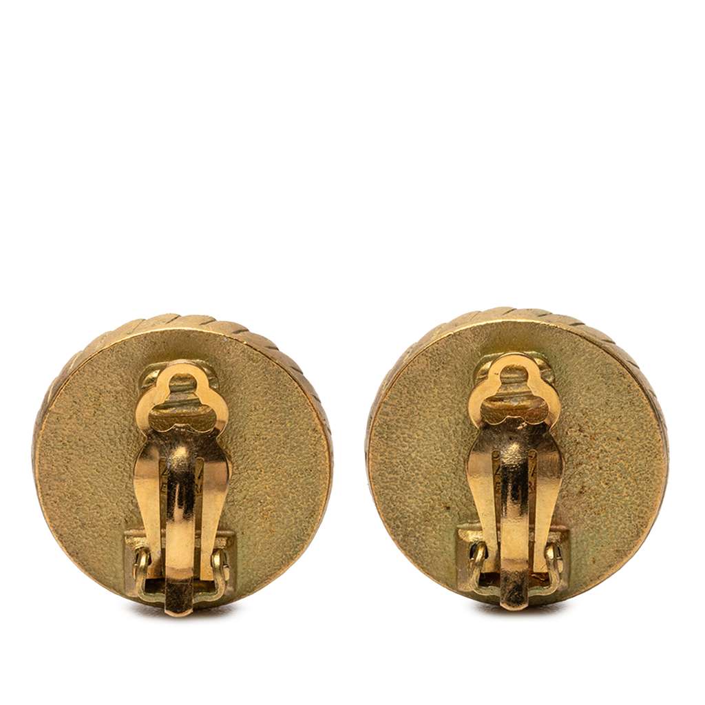 Chanel CC Gold Plated and Enamel Round Button Clip On Earrings - 2