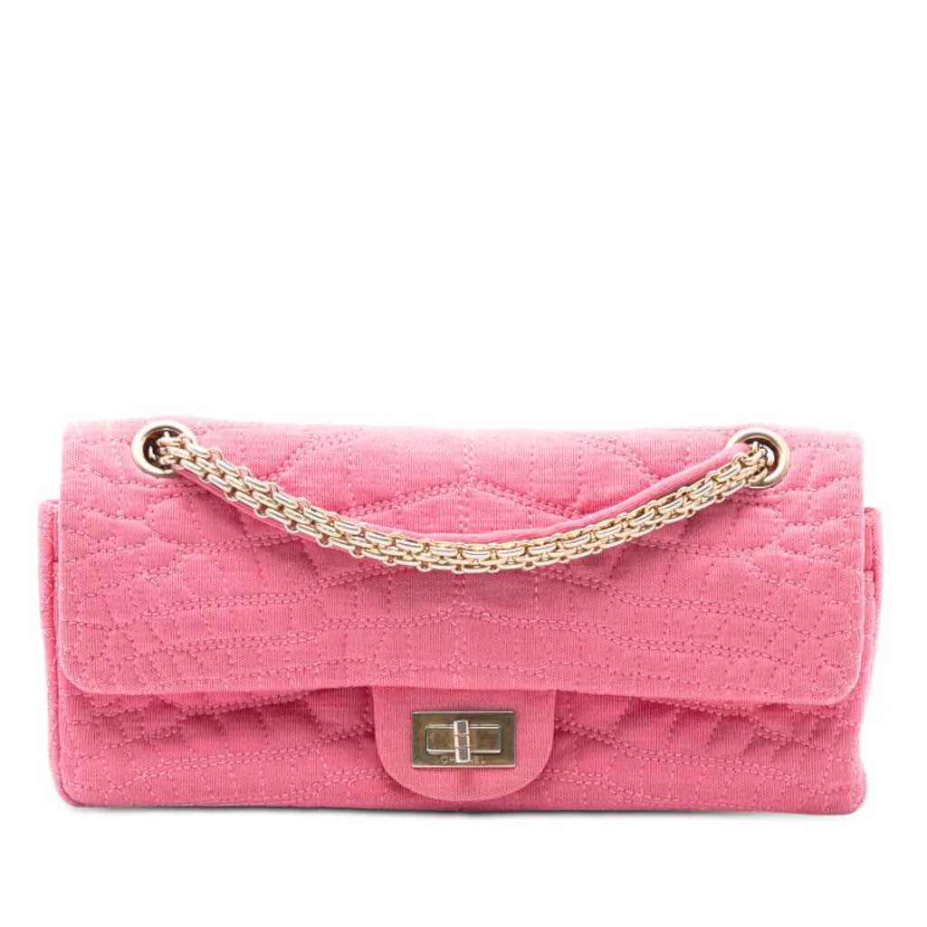 Chanel Croc Quilted Jersey Reissue 2.55 East West Double Flap Pink Cotton Very good - Front View