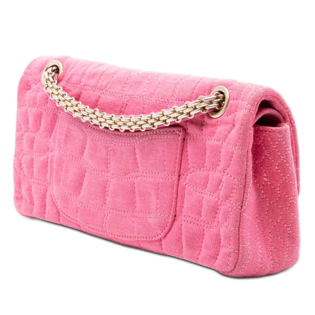 Chanel Croc Quilted Jersey Reissue 2.55 East West Double Flap Pink Cotton Very good - Back View