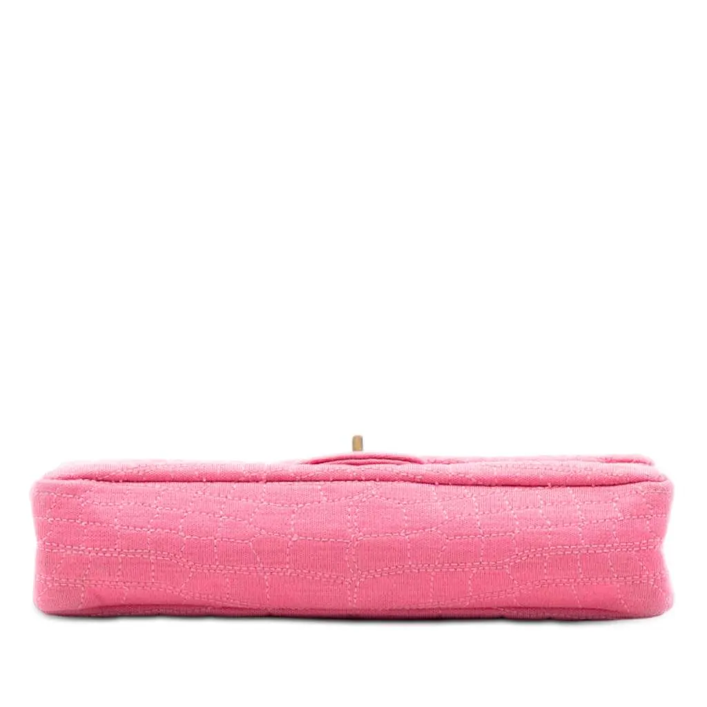 Chanel Croc Quilted Jersey Reissue 2.55 East West Double Flap Pink Cotton Very good - Inside View