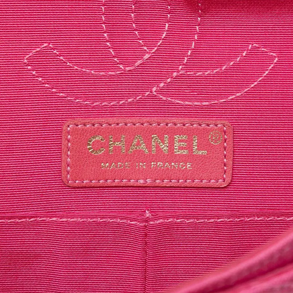 Chanel Croc Quilted Jersey Reissue 2.55 East West Double Flap Pink Cotton Very good - Box View