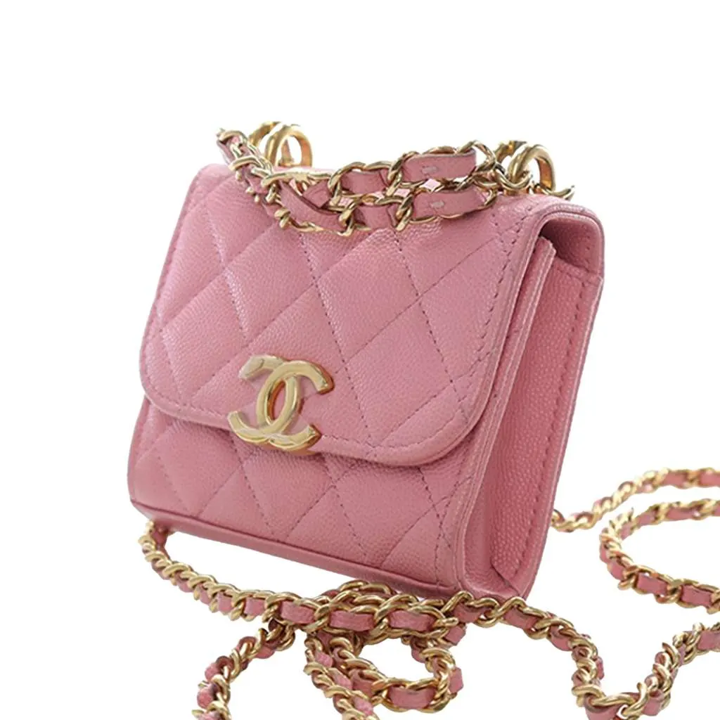 Chanel Mini CC Quilted Caviar Top Handle Clutch with Chain Pink Leather Very good - Inside View