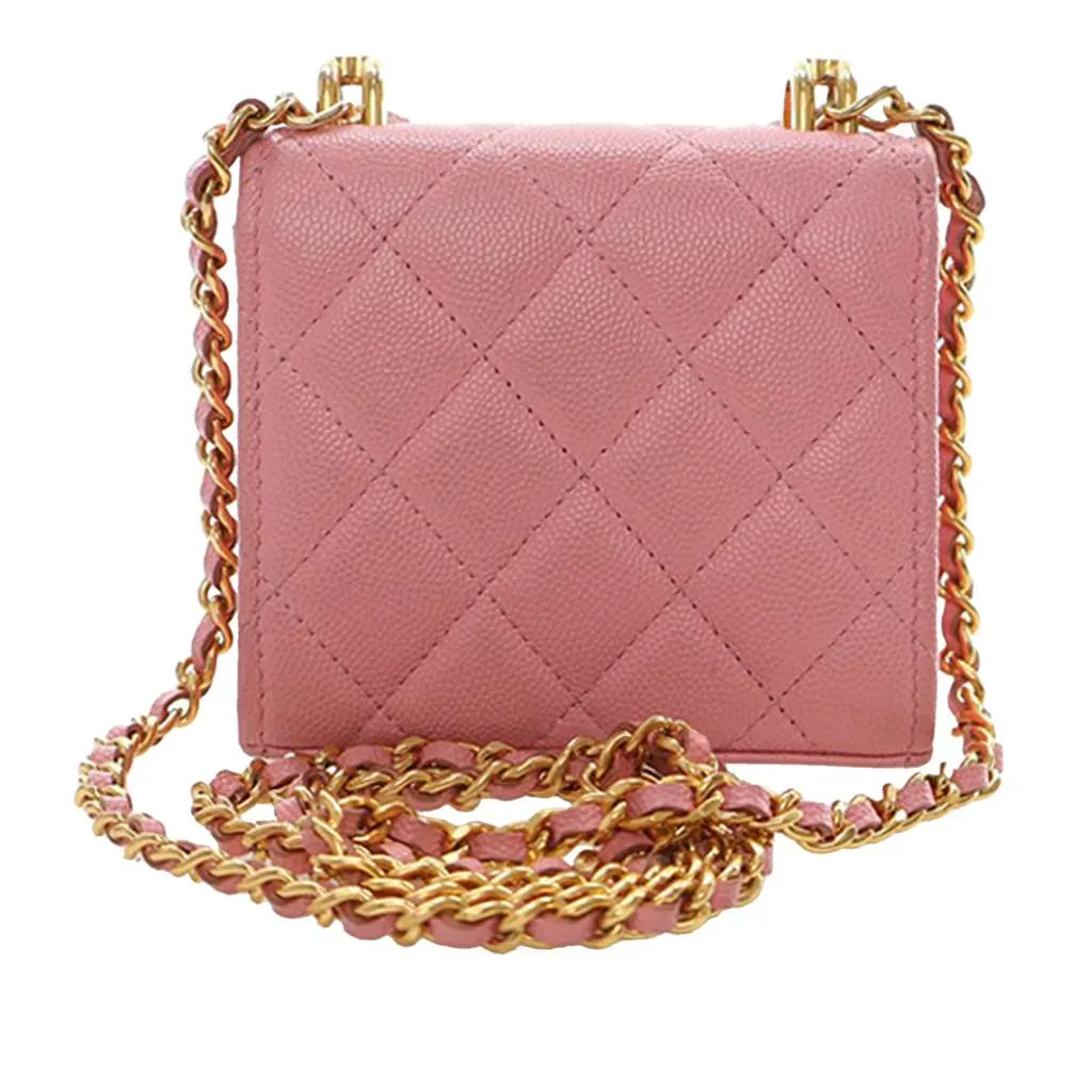 Chanel Mini CC Quilted Caviar Top Handle Clutch with Chain Pink Leather Very good - Model View