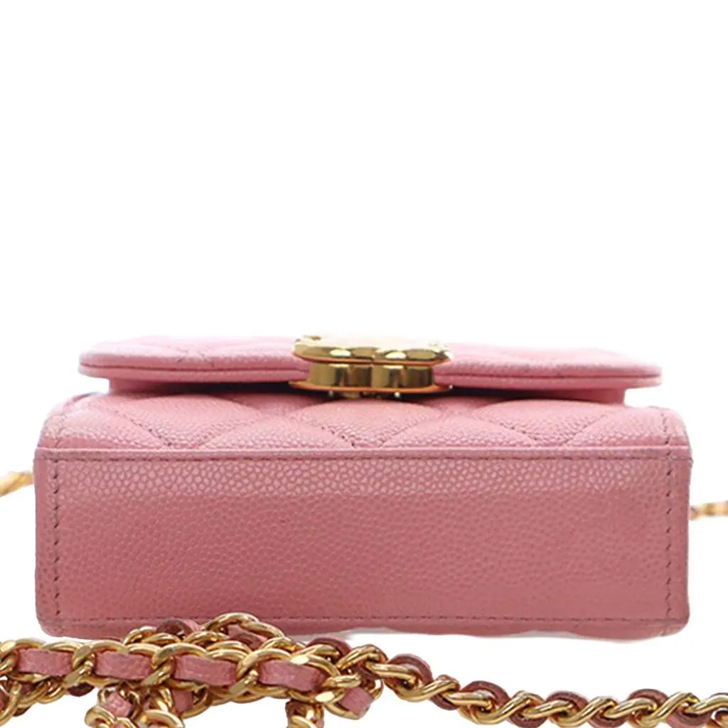 Chanel Mini CC Quilted Caviar Top Handle Clutch with Chain Pink Leather Very good - Box View