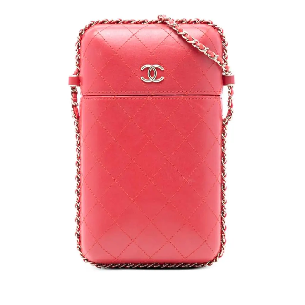 Chanel CC Quilted Lambskin Chain Around Phone Holder Red Leather Very good - Front View
