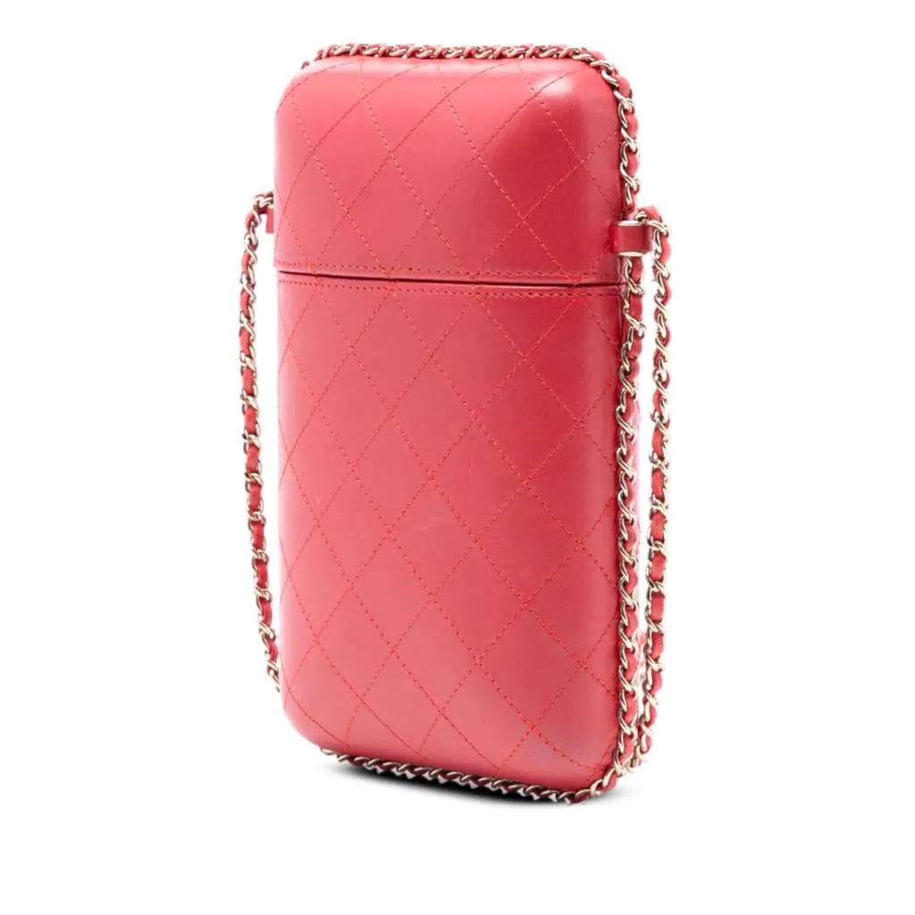 Chanel CC Quilted Lambskin Chain Around Phone Holder Red Leather Very good - Back View