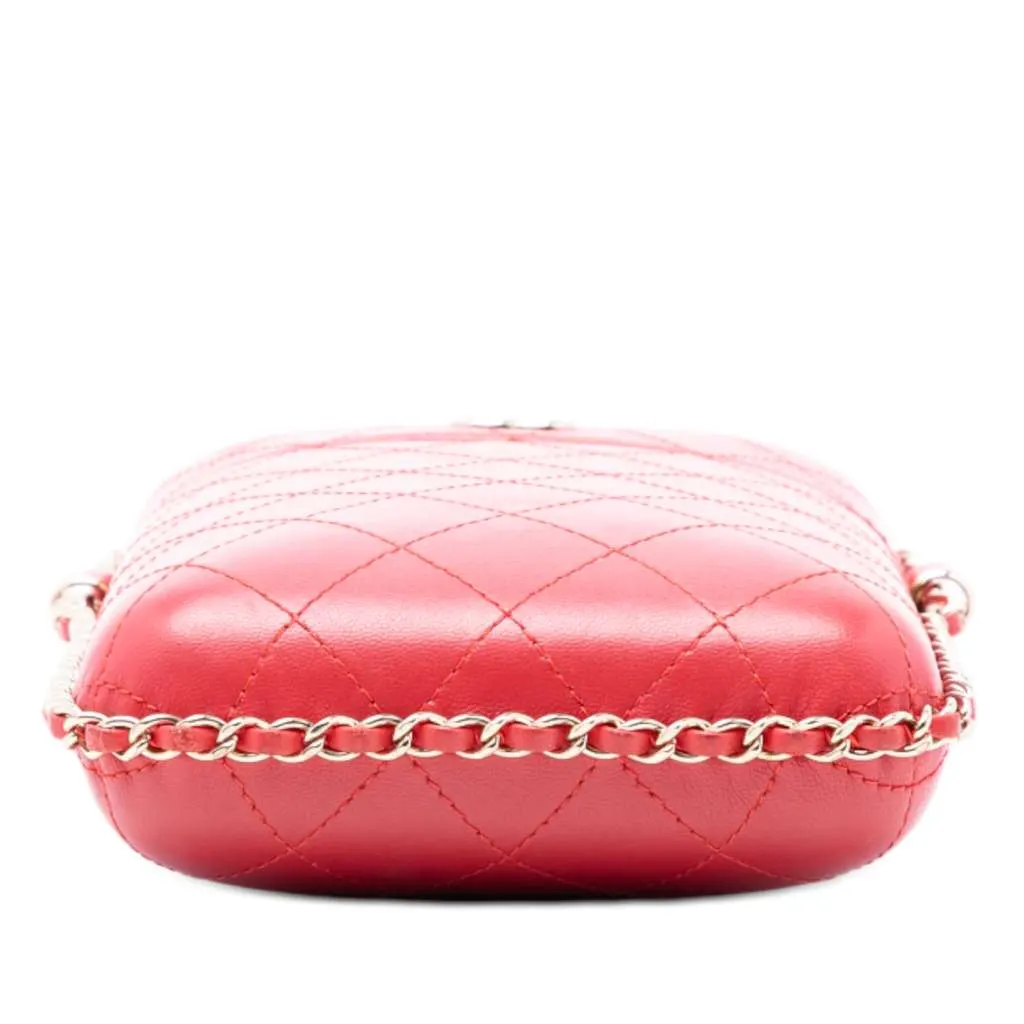 Chanel CC Quilted Lambskin Chain Around Phone Holder Red Leather Very good - Inside View