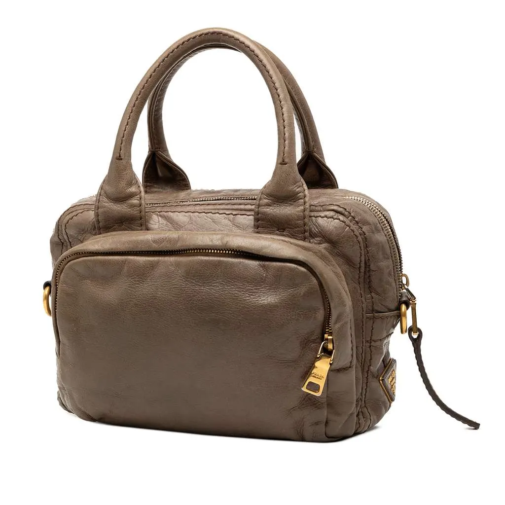 Prada Vitello Shine Bauletto Satchel Brown Leather Very good - Back View
