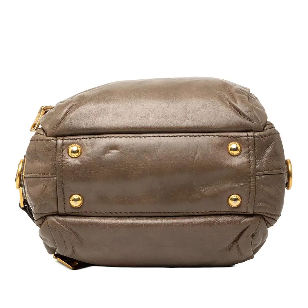 Prada Vitello Shine Bauletto Satchel Brown Leather Very good - Inside View