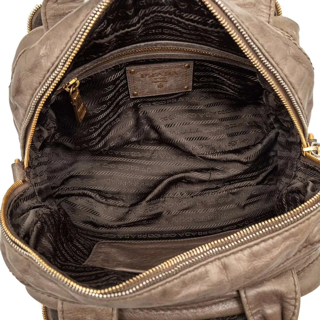 Prada Vitello Shine Bauletto Satchel Brown Leather Very good - Model View