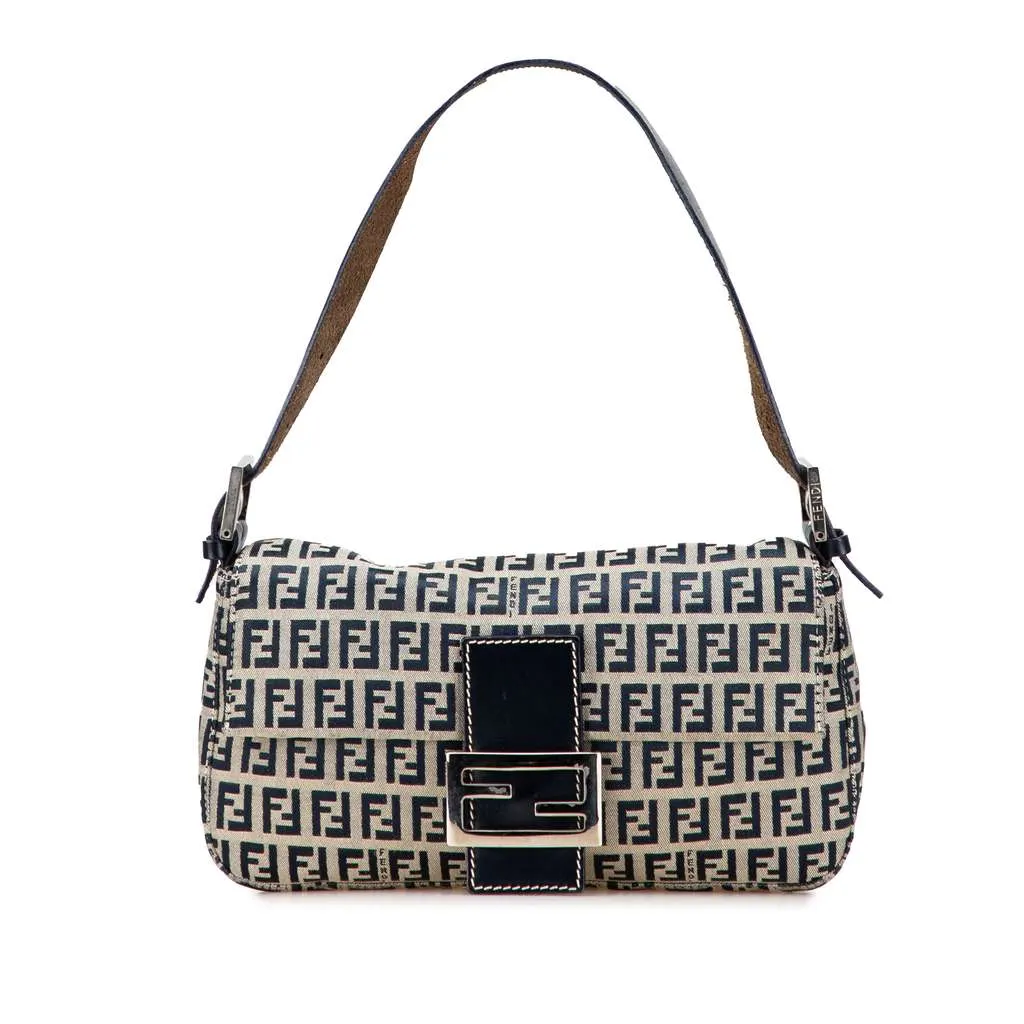 Fendi Zucchino Canvas Baguette Grey Canvas Good - Front View