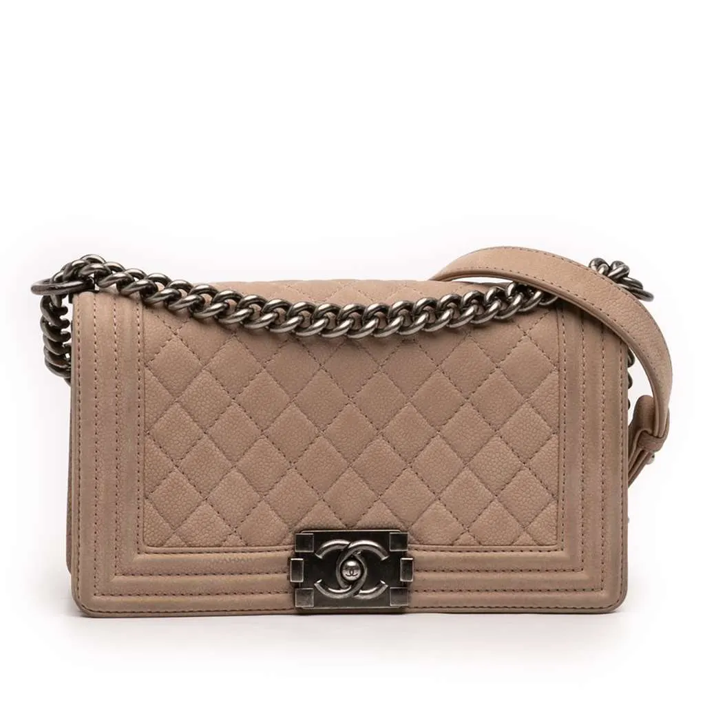 Chanel Old Medium Quilted Caviar Boy Flap Brown Leather Good - Front View