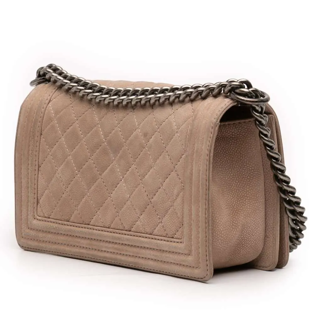 Chanel Old Medium Quilted Caviar Boy Flap Brown Leather Good - Back View