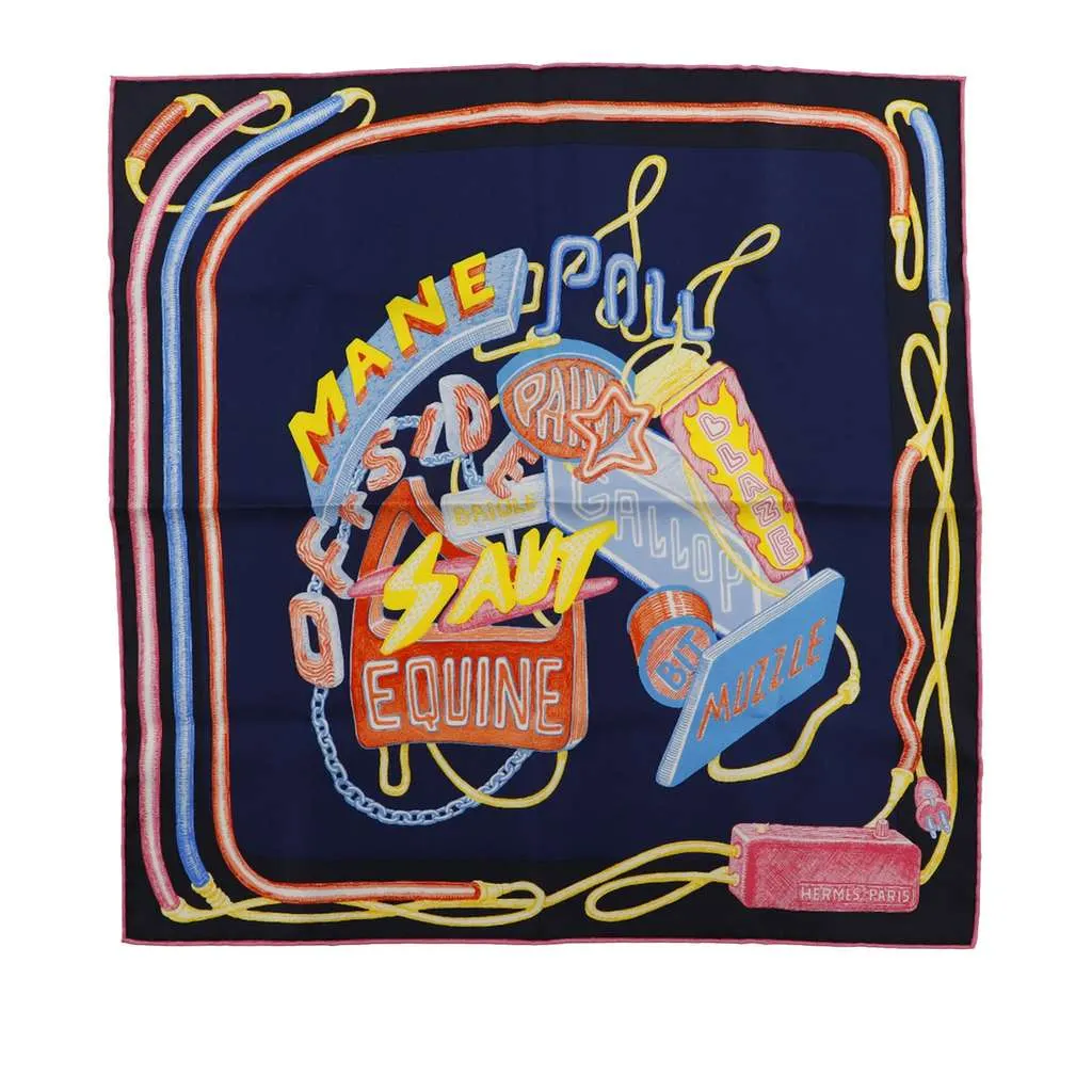 Hermès Gavroche Chevaloscope Neon Pointille Silk Scarf 45 Blue Silk Very good - Front View