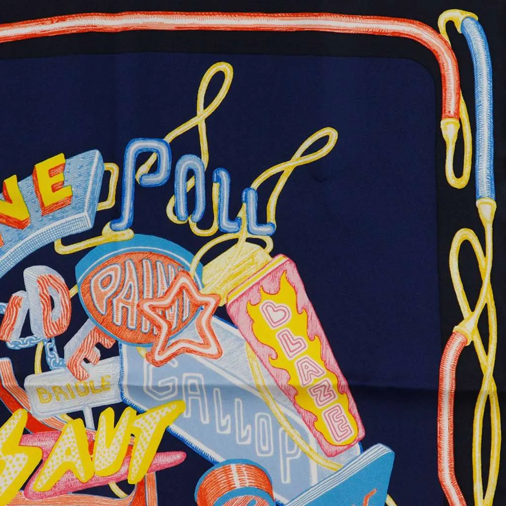 Hermès Gavroche Chevaloscope Neon Pointille Silk Scarf 45 Blue Silk Very good - Model View