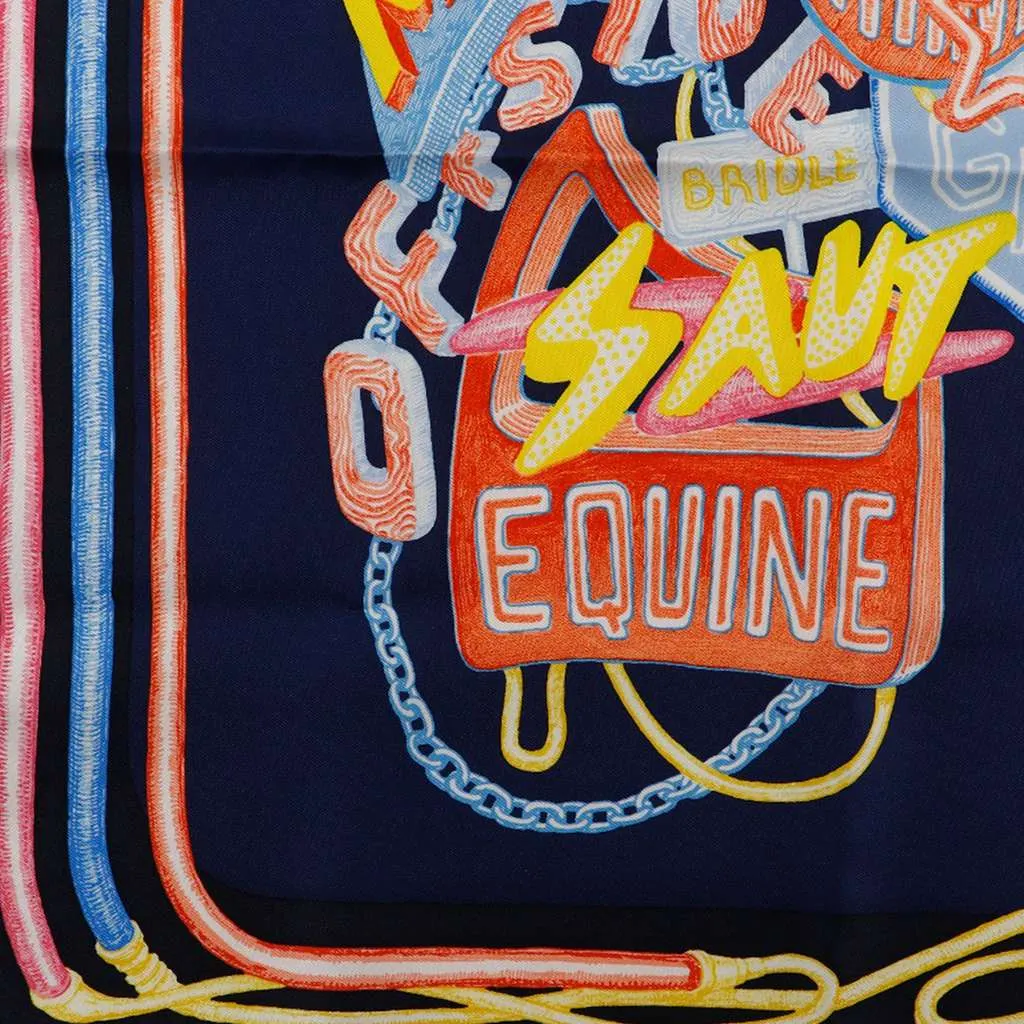 Hermès Gavroche Chevaloscope Neon Pointille Silk Scarf 45 Blue Silk Very good - Box View