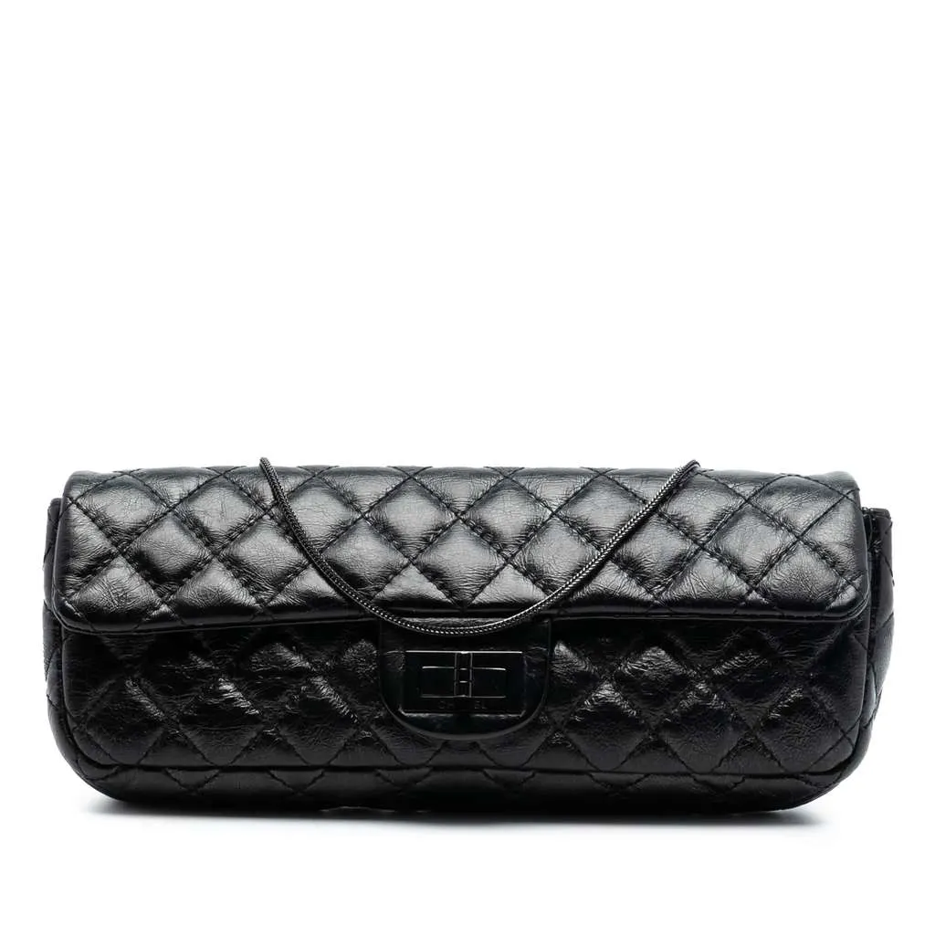 Chanel Quilted Glazed Calfskin Reissue 2.55 Clutch with Chain Black Leather Very good - Front View