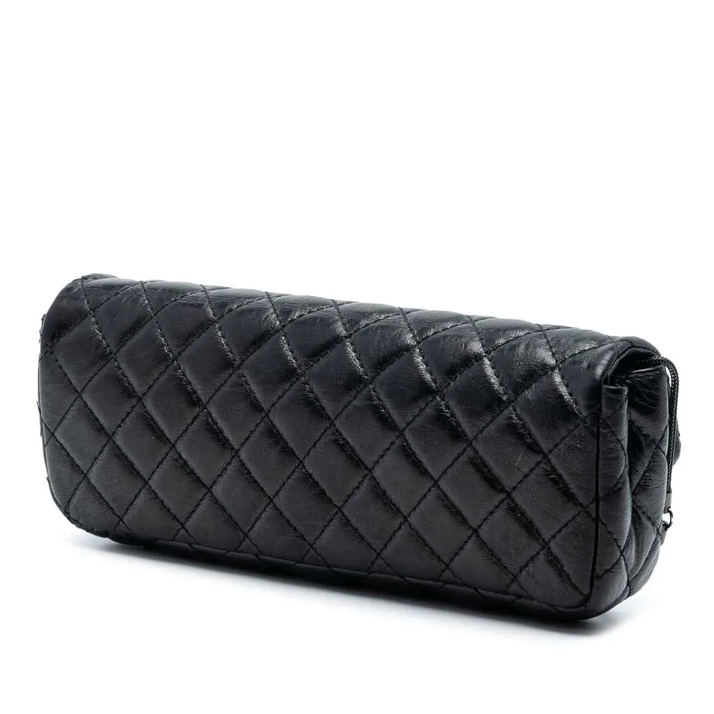 Chanel Quilted Glazed Calfskin Reissue 2.55 Clutch with Chain Black Leather Very good - Back View