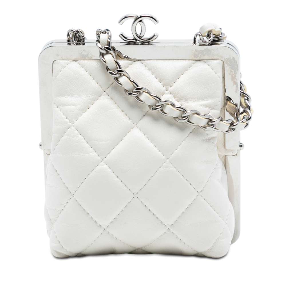 Chanel Lambskin and Acrylic Kiss Clutch with Chain