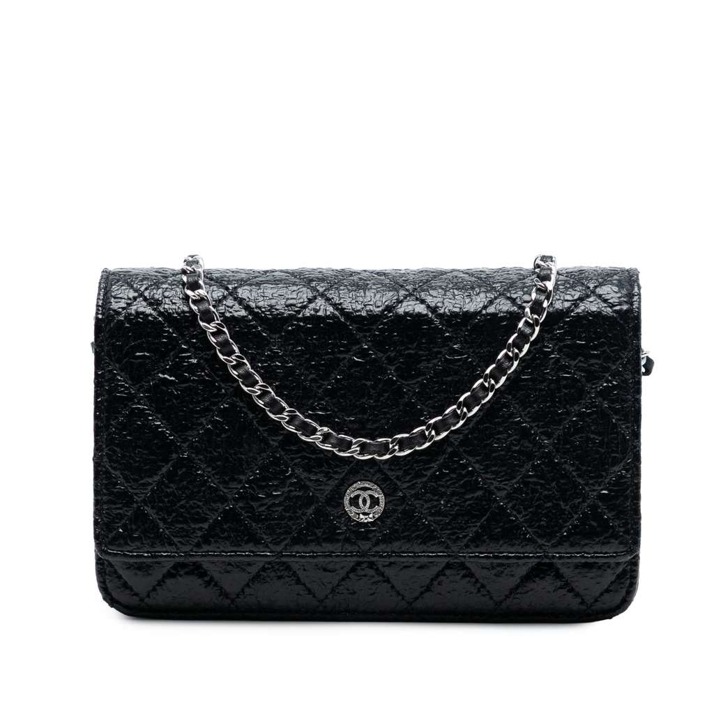 Chanel CC Quilted Crinkled Patent Wallet On Chain