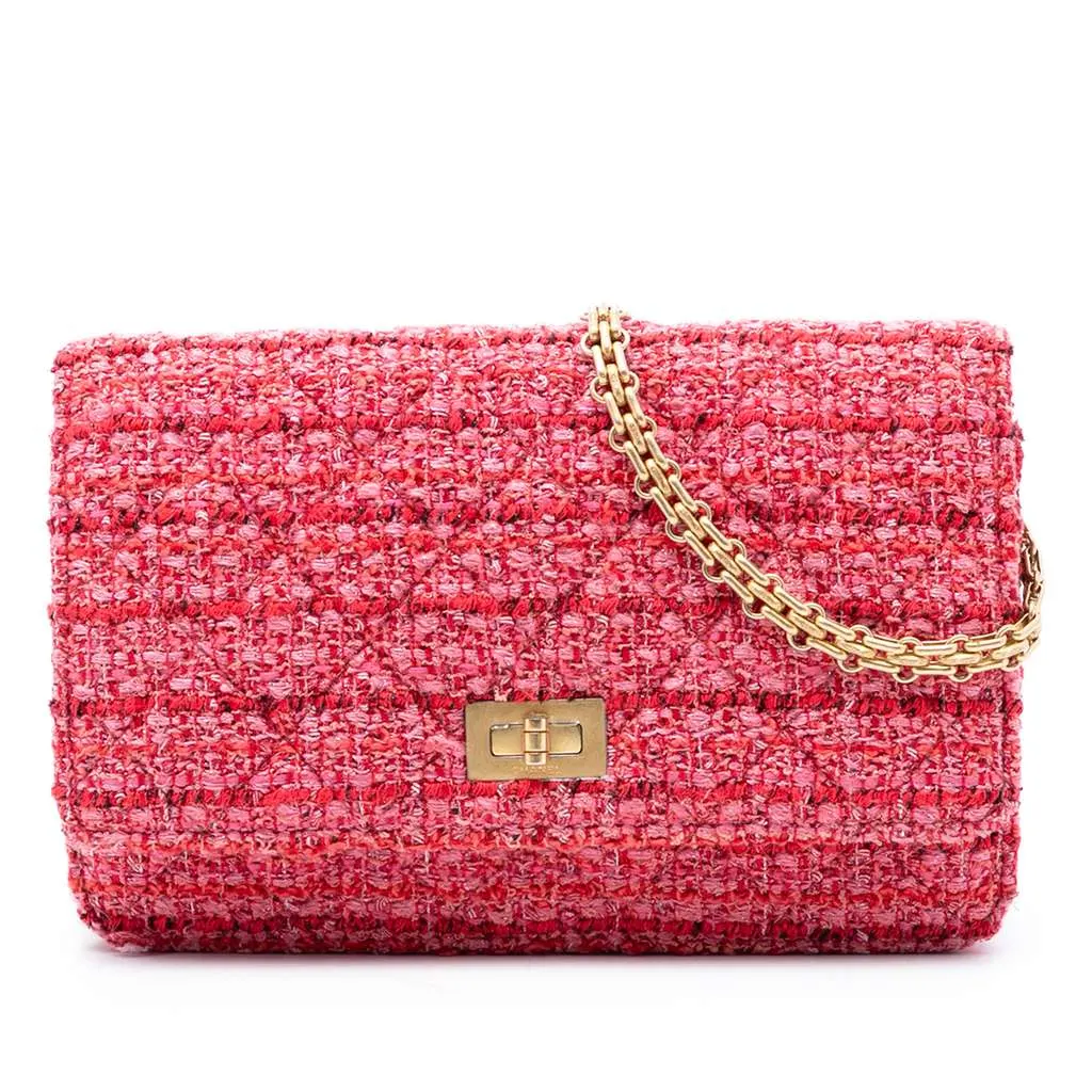 Chanel Quilted Tweed Reissue 2.55 Wallet On Chain Pink Tweed Very good - Front View