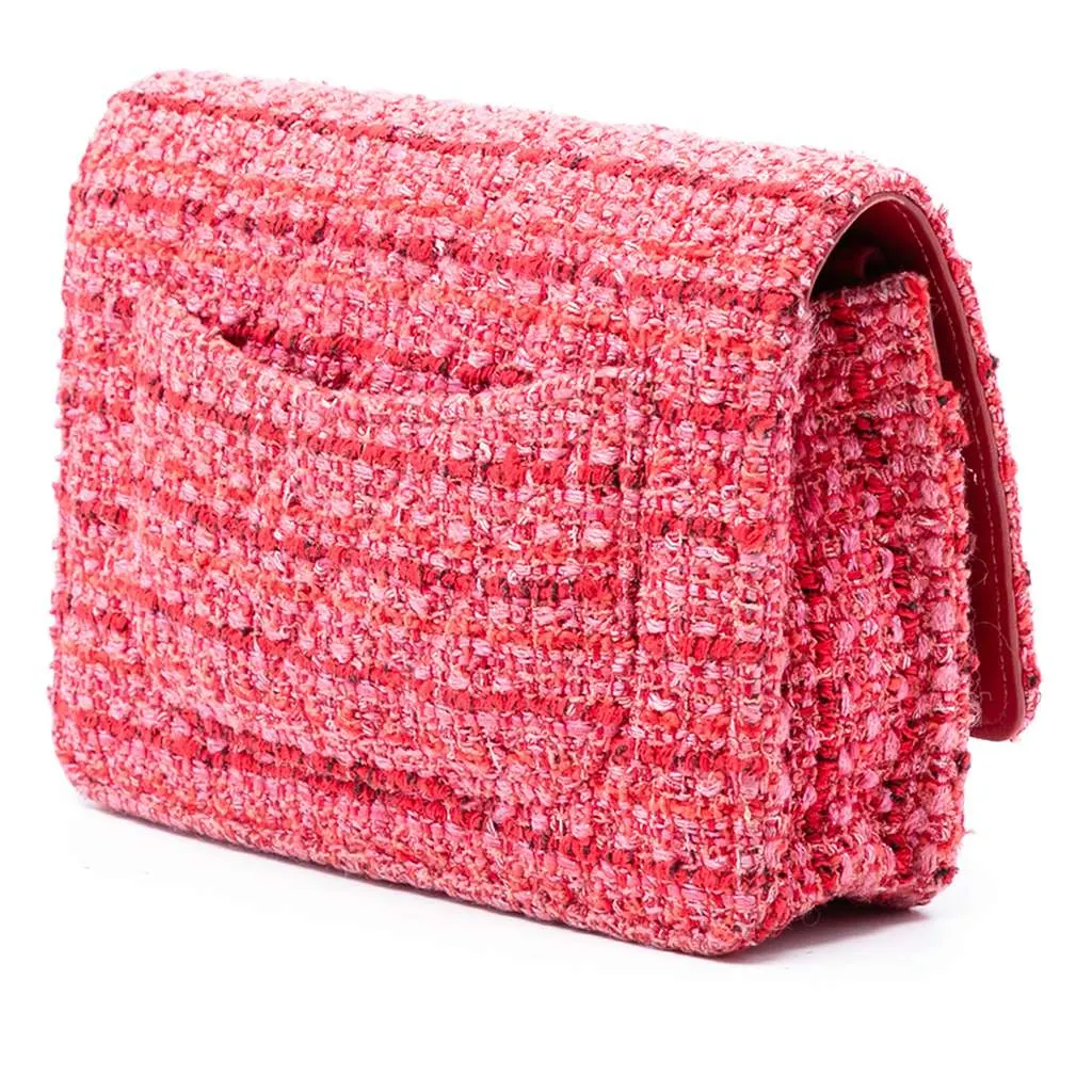 Chanel Quilted Tweed Reissue 2.55 Wallet On Chain Pink Tweed Very good - Back View