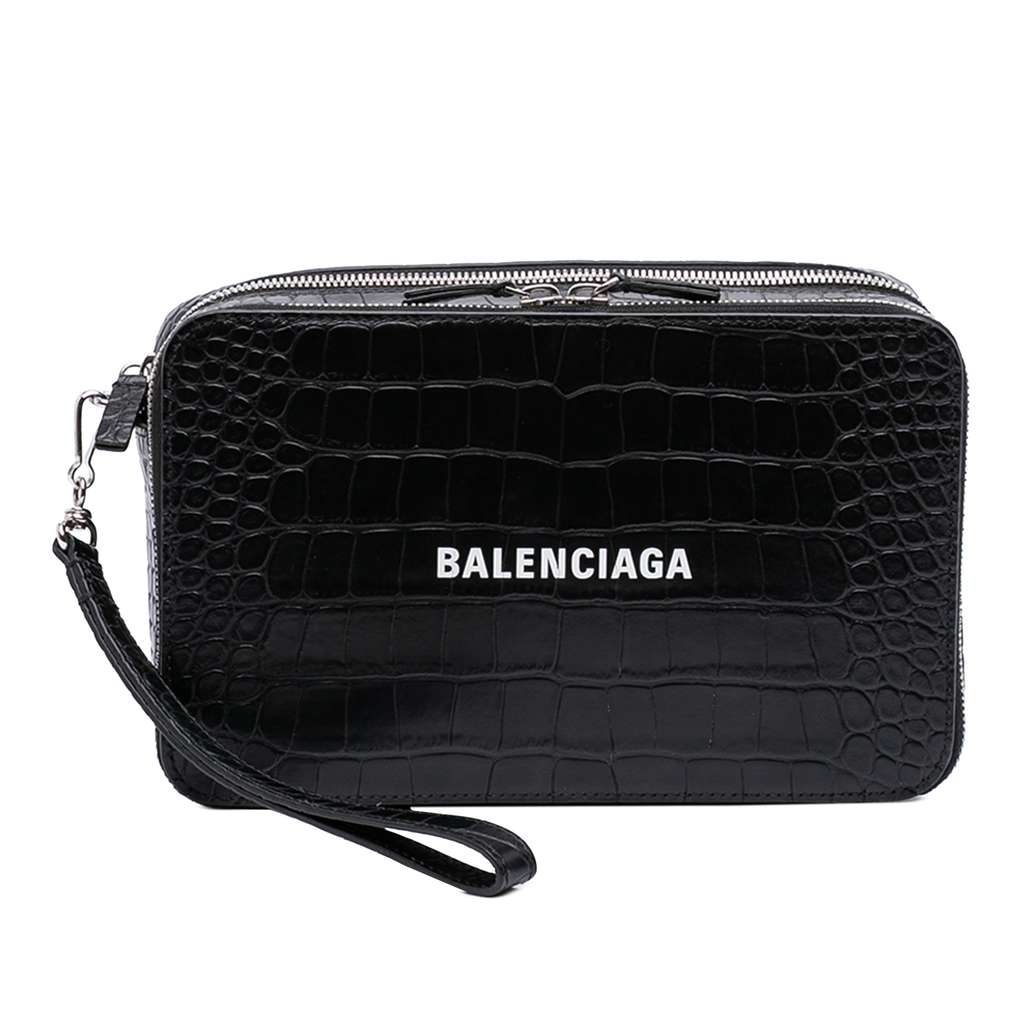 Balenciaga Croc Embossed Leather Wristlet Clutch