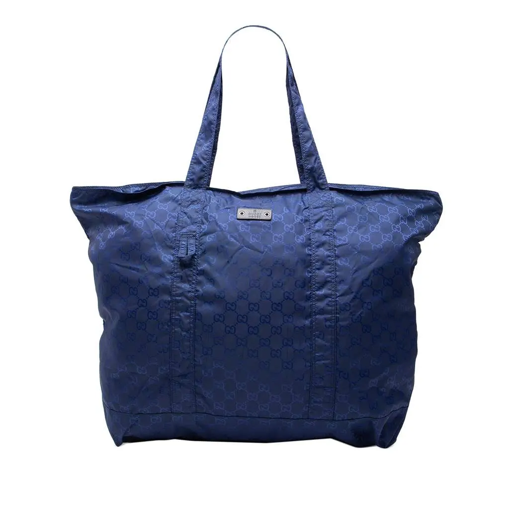 Gucci GG Nylon Teddy Bear Folding Tote Blue Very good - Front View