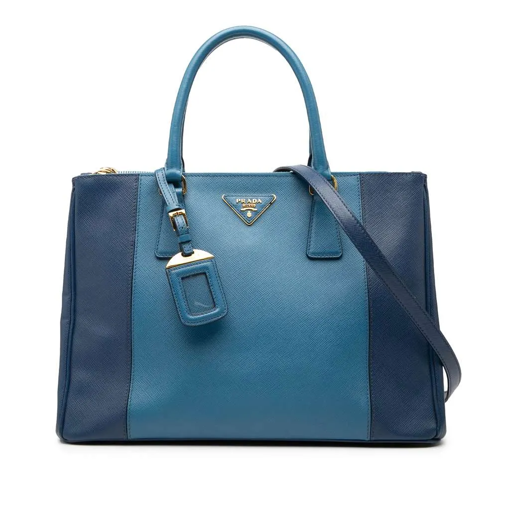 Prada Medium Bicolor Saffiano Lux Galleria Double Zip Satche