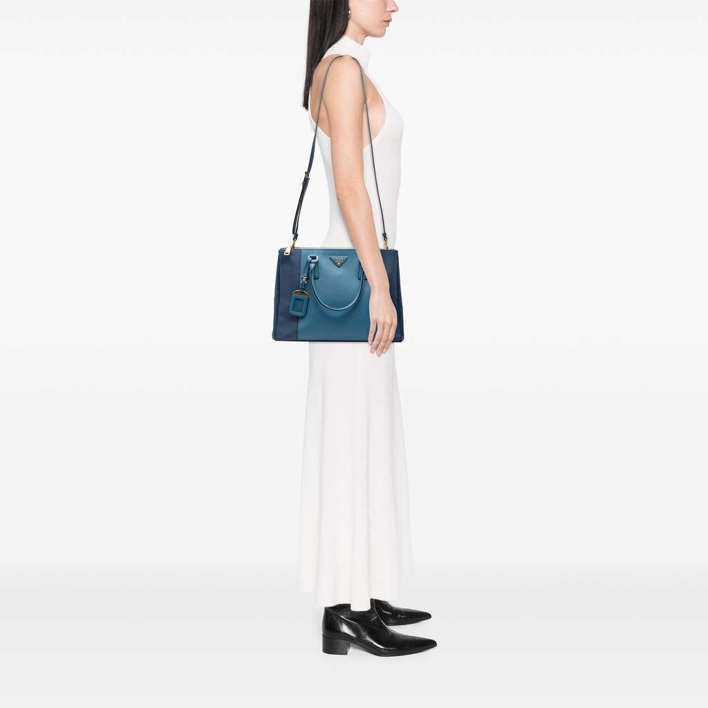 Prada Medium Bicolor Saffiano Lux Galleria Double Zip Satche