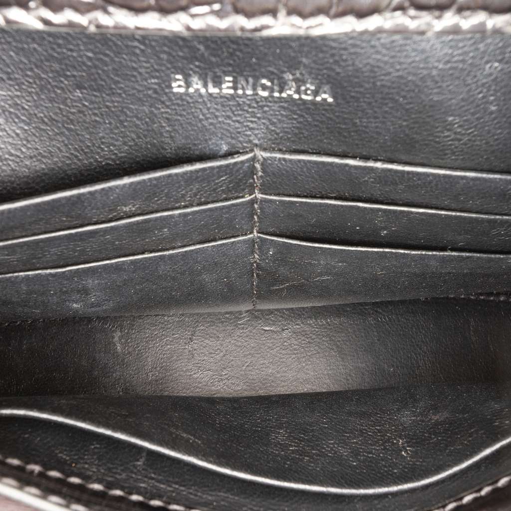 Balenciaga Shiny Calfskin Crocodile Embossed Hourglass Wallet On Chain - 4