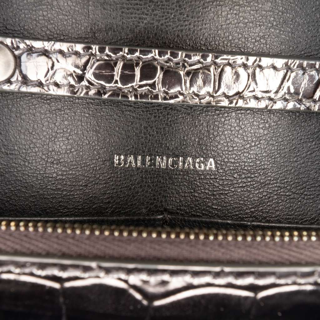 Balenciaga Shiny Calfskin Crocodile Embossed Hourglass Wallet On Chain - 5