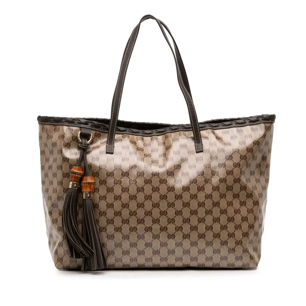 Gucci GG Crystal Peggy Braided Tote Brown Canvas Good - Front View