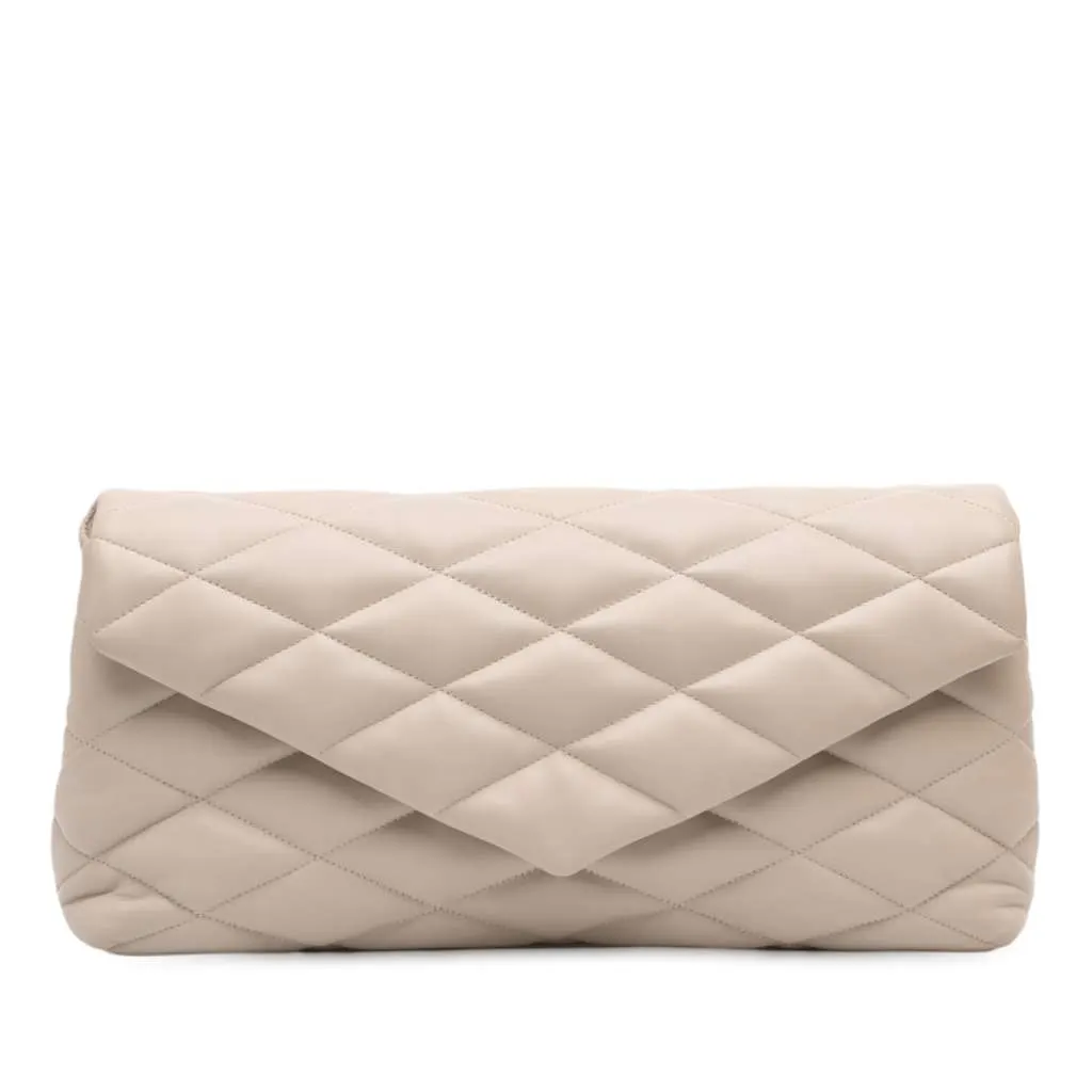 Saint Laurent Large Quilted Lambskin Sade Clutch Brown Leather Good - Front View