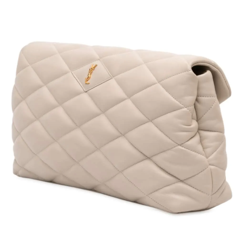 Saint Laurent Large Quilted Lambskin Sade Clutch Brown Leather Good - Back View
