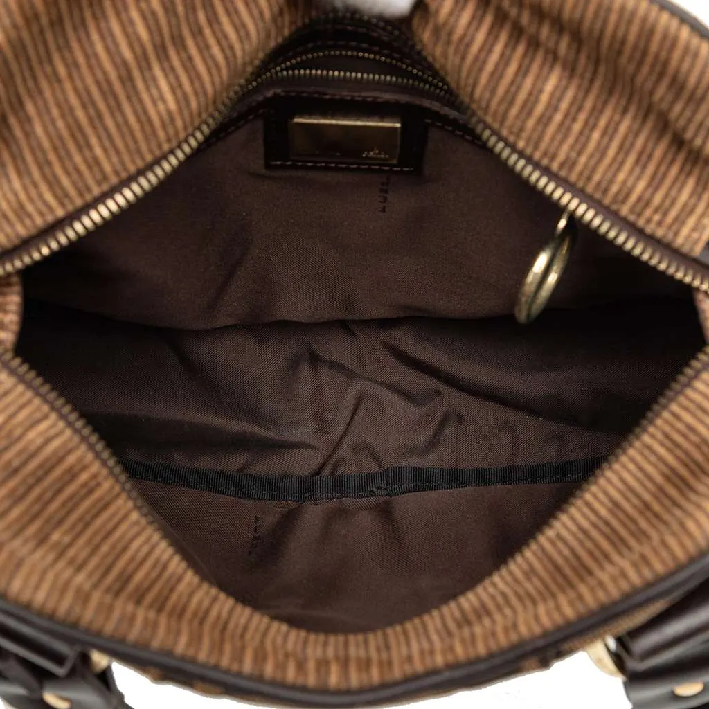 Fendi Zucca Zebra Print Canvas Handbag Brown Canvas Good - Model View