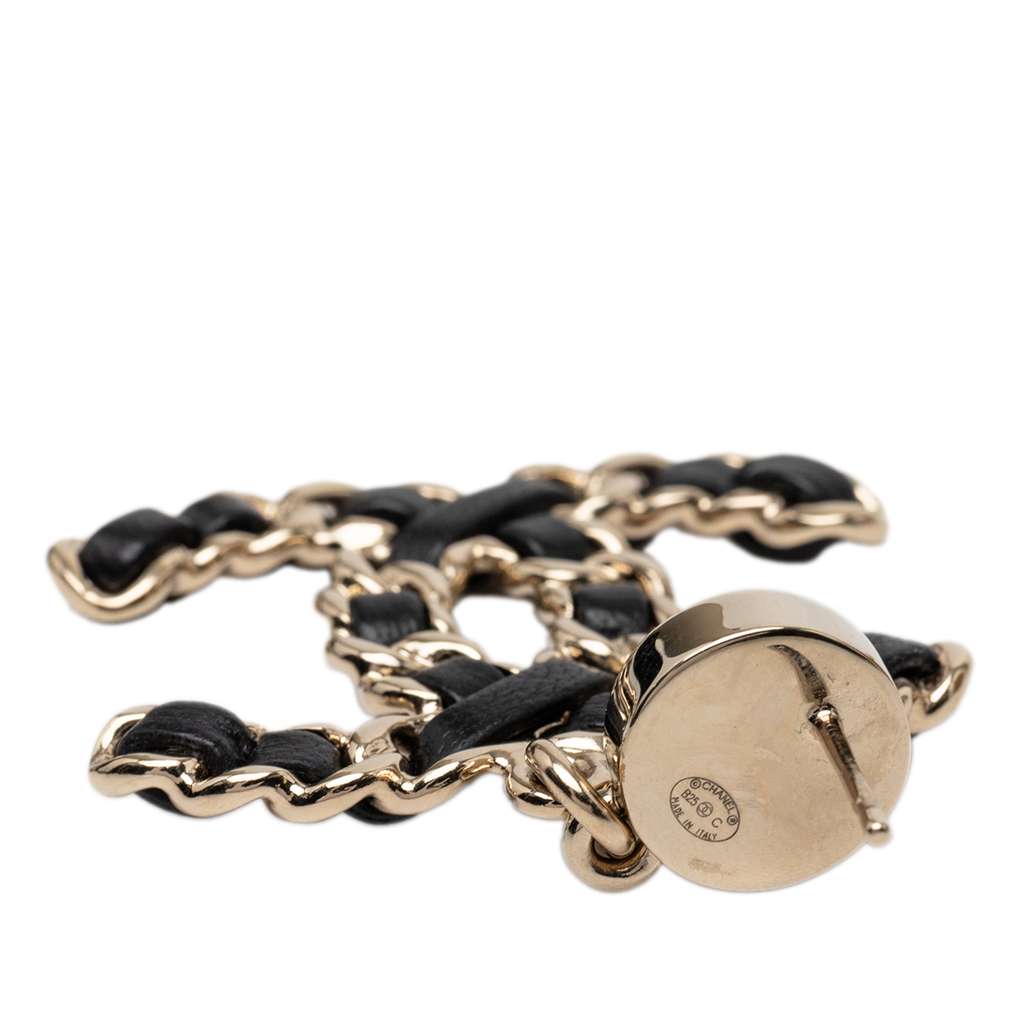 Chanel CC Gold Plated Leather Woven Chain Push Back Earrings - 3