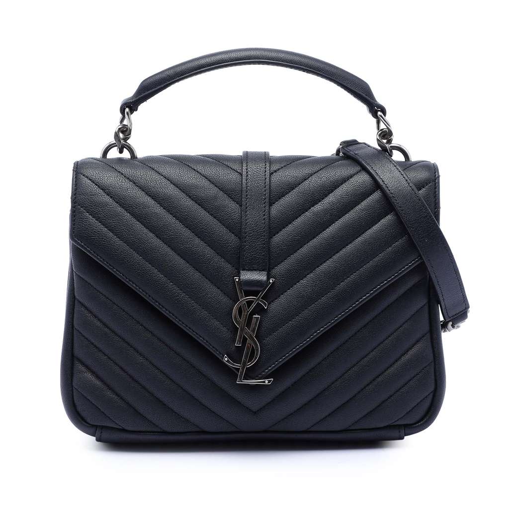 Saint Laurent Medium Chevron Sheepskin Monogram College Satchel
