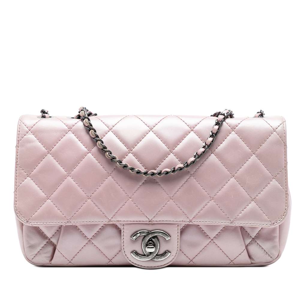 Chanel Medium Quilted Metallic Calfskin Coco Pleats Chain Flap